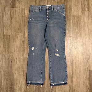 Free People We The Free Dylan High Rise Distressed Blue Denim Jeans Womens